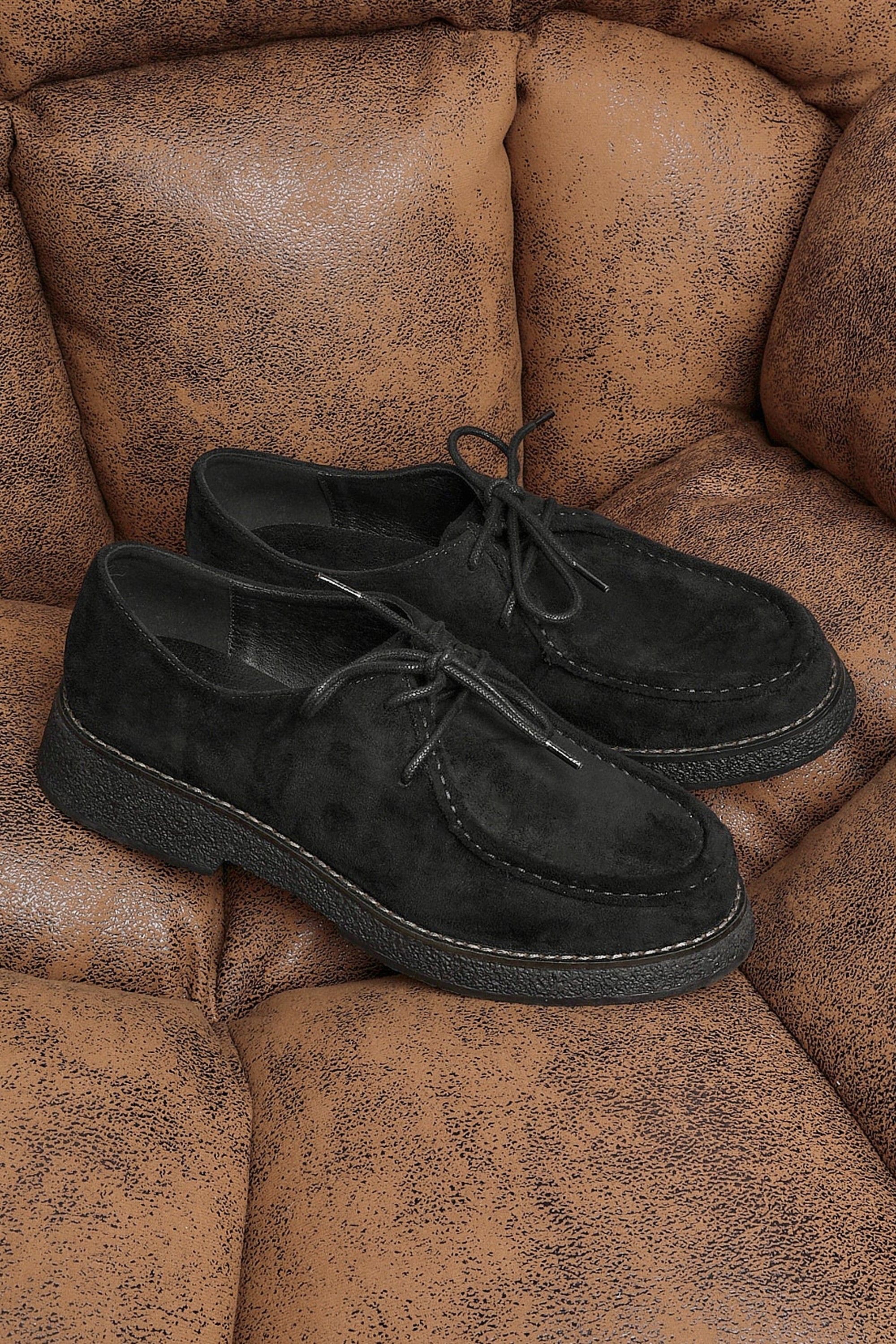 Linzi Perth Black Faux Suede Laced Chunky Loafer