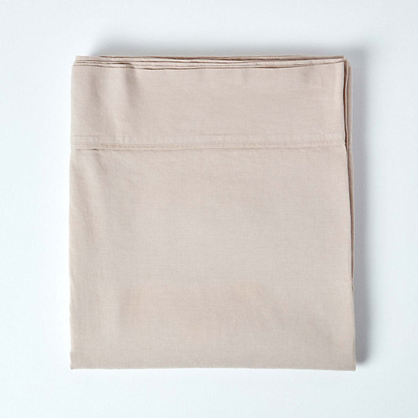 Drap plat en lin lavé beige, 240x275 cm - HOMESCAPES