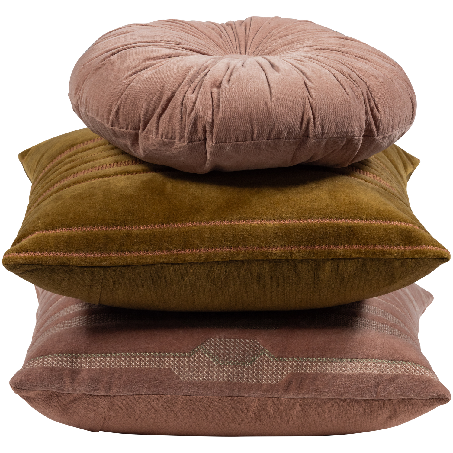 WOOOD kussens Feis - Velvet stof - Roze/Naturel - Set Van 3