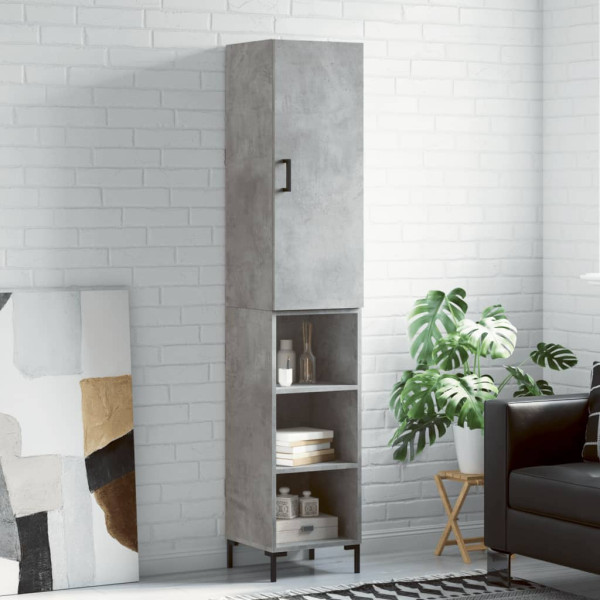 Szafka Regał Szara Beton z Drzwiami 34.5x34x180 cm do Salonu Pokoju