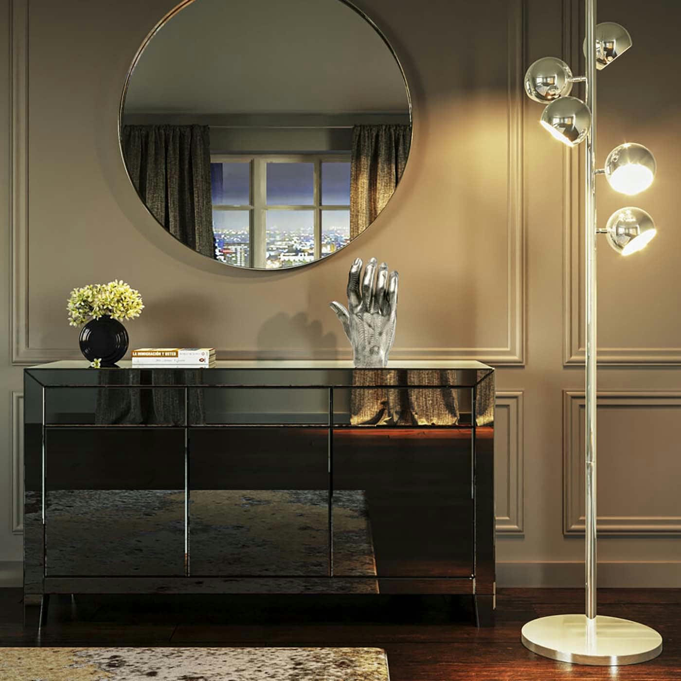 LUXURY - Buffet 3 portes 3 tiroirs en verre gris