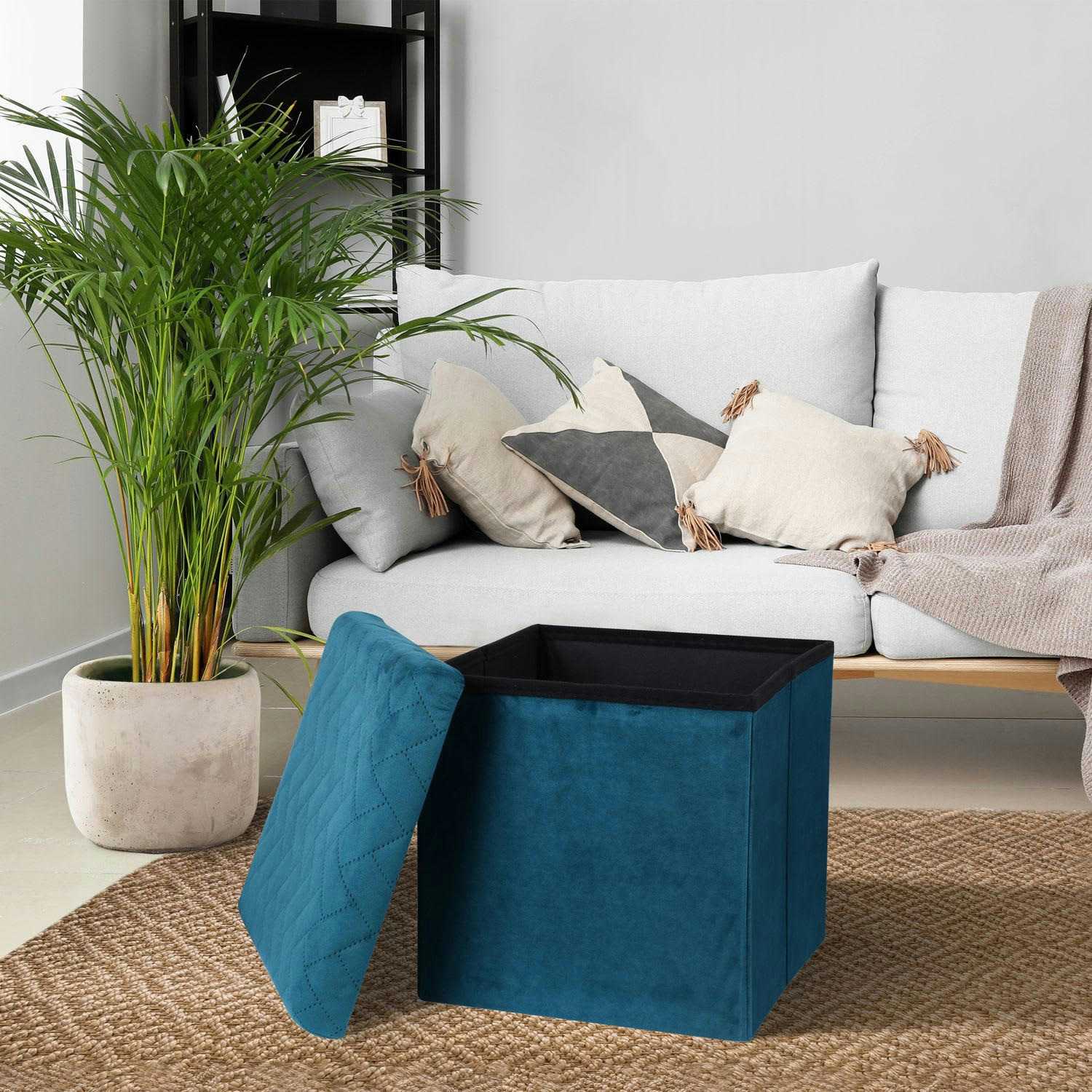KUBE - Pouf de rangement pliable en velours vert