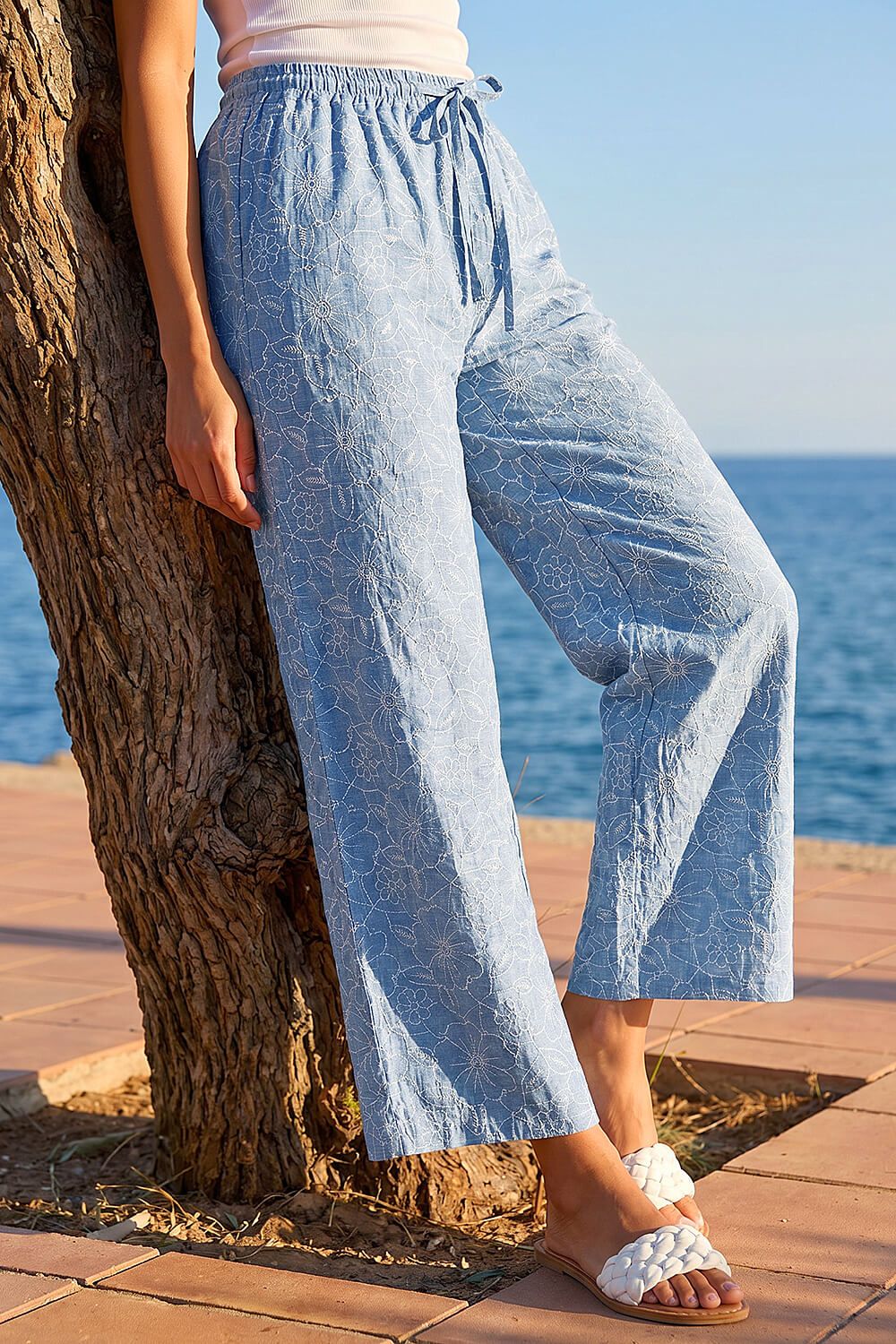Roman Floral Print Wide Leg Trousers