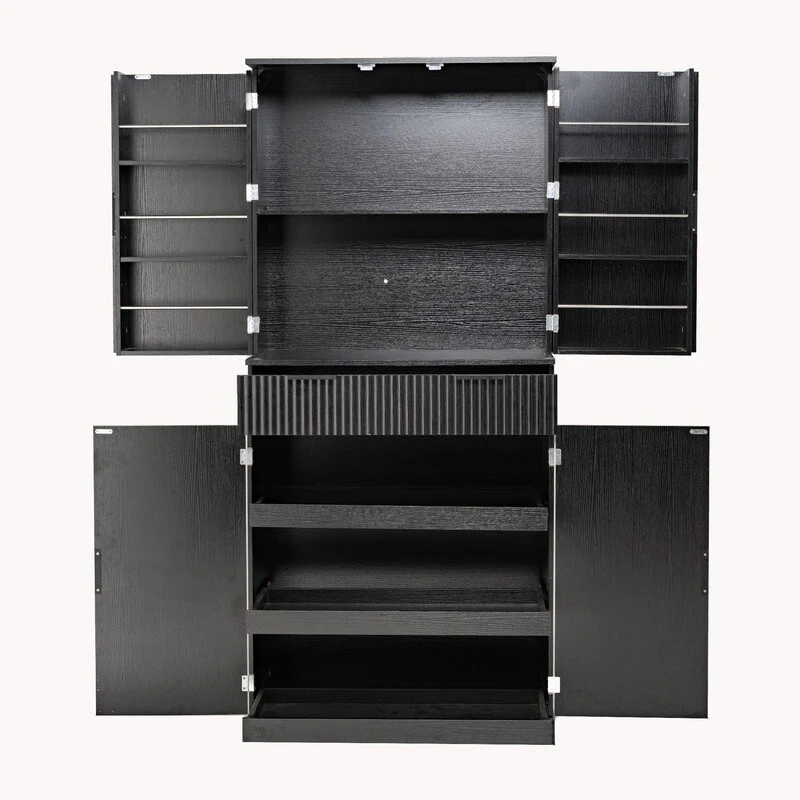 72 Kitchen Pantry Cabinet With Three Keyboard Drawers,Featuring Six Adjustable Door Shelves, Storage Cupboard