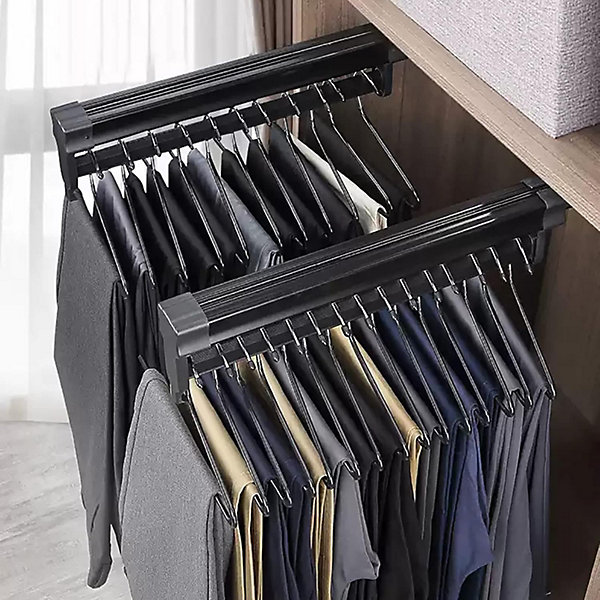 BASHLWUA 1 Pièce Tringle à vêtements extensible permettant de sortir les cintres - Barre télescopique réglable (292 mm, noir)