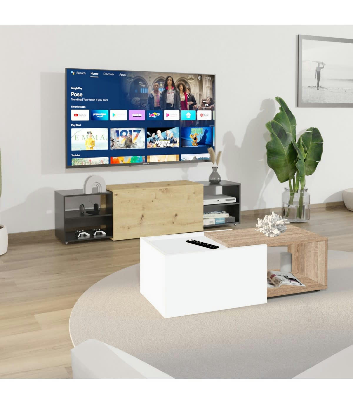 SLIDE - Table Basse Extensible avec Caisson Coulissant