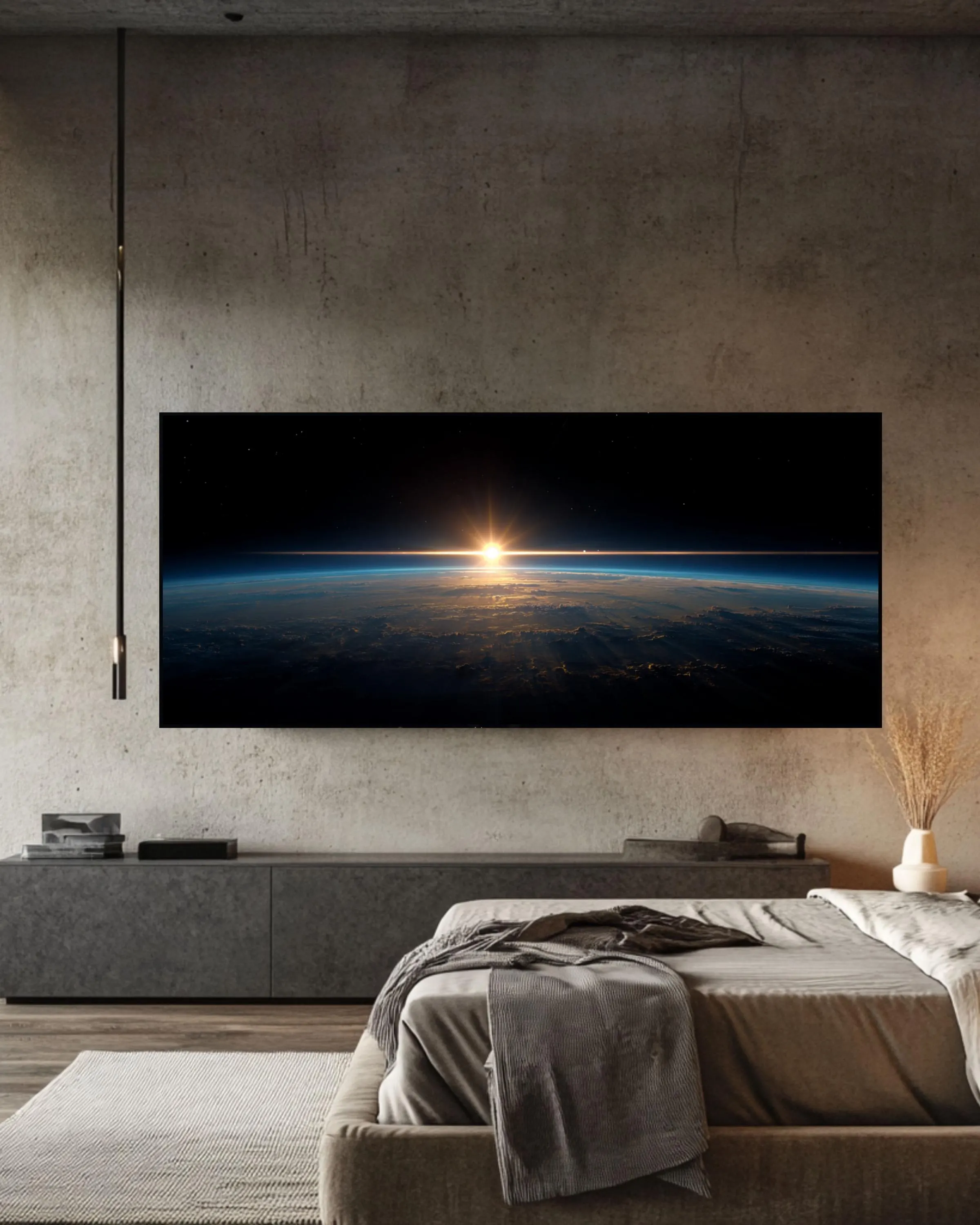 Earth From Space Canvas Print, Blue Marble Galaxy Wall Art, Celestial Horizon Panorama, Planet Earth Artwork, Modern Office Decor, Astronomy