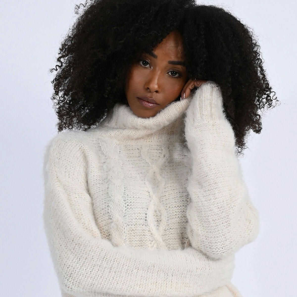 Pull  col roulé maille torsadée