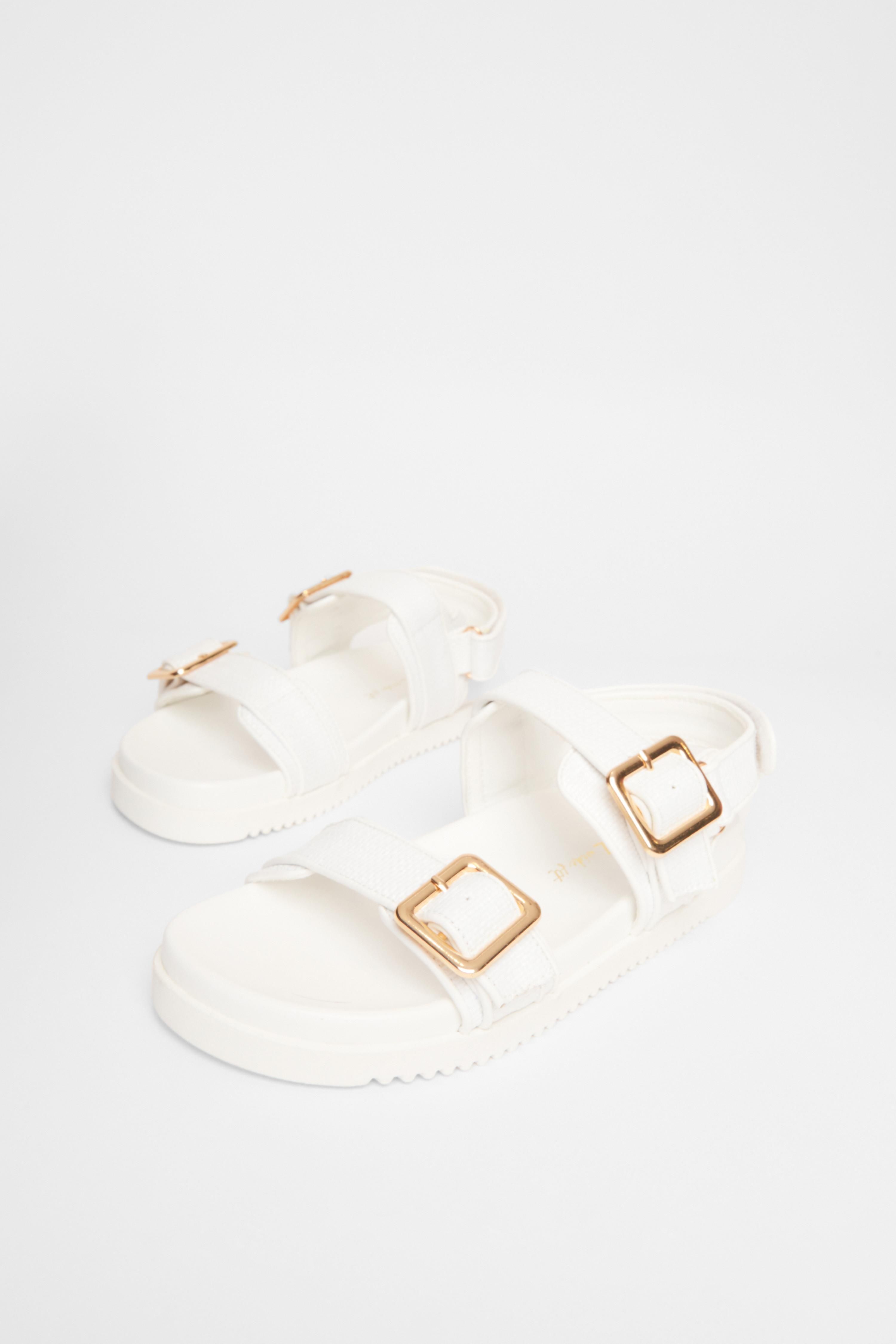 Quiz White Wide Fit Double Strap Sandals