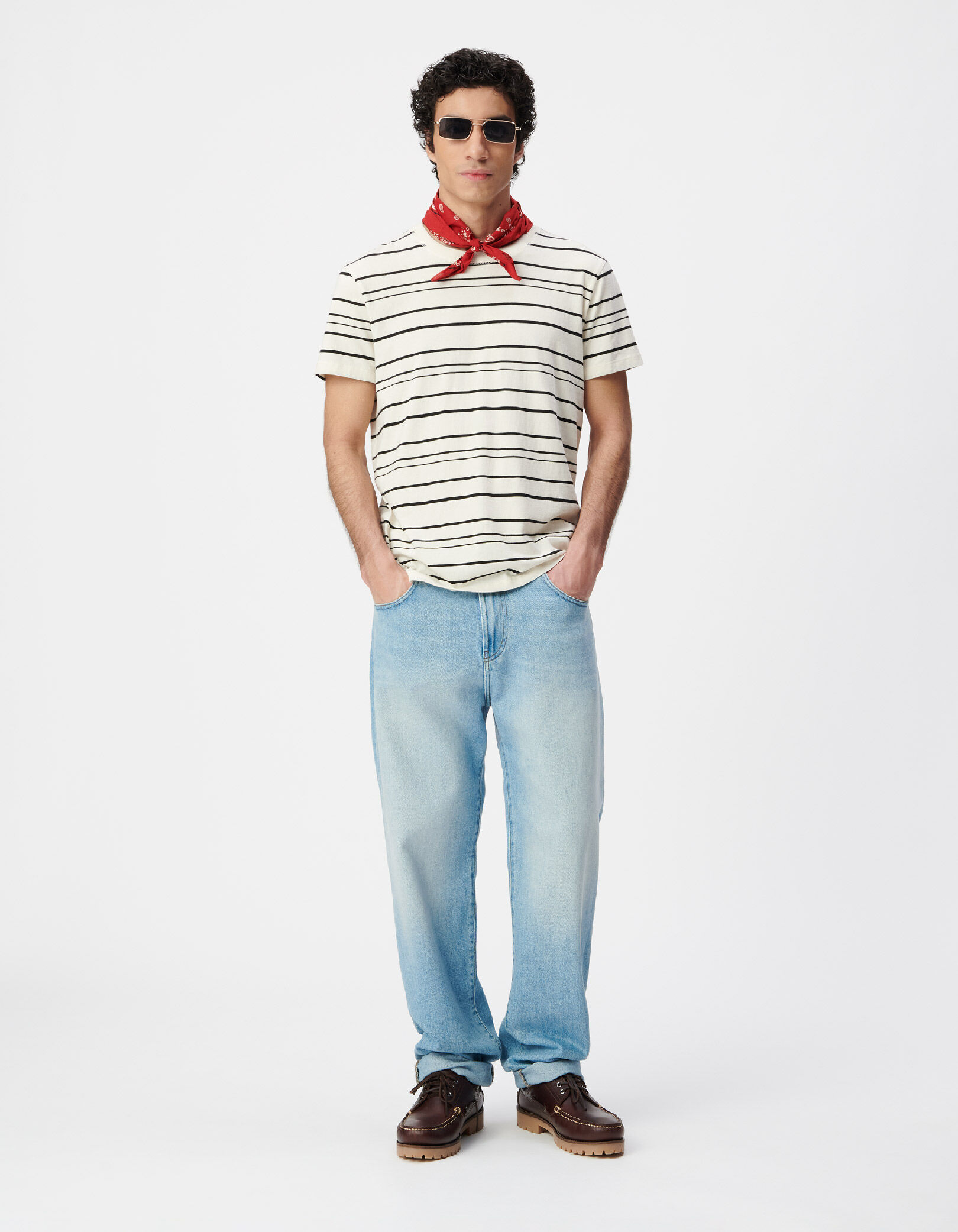 T-shirt blanc motif rayures noires Homme