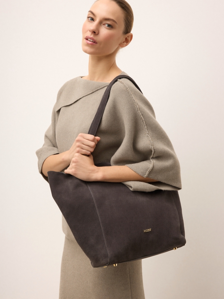 Grey suede shopper bag