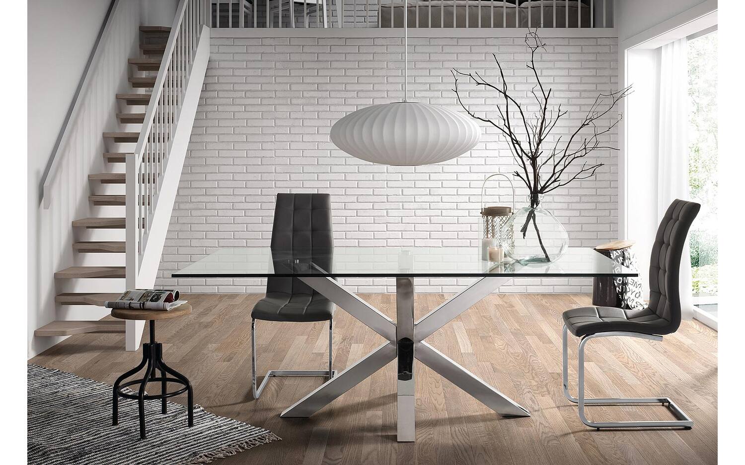 Kave Home Argo Eettafel - 180 x 100 cm - Glas / Zilver