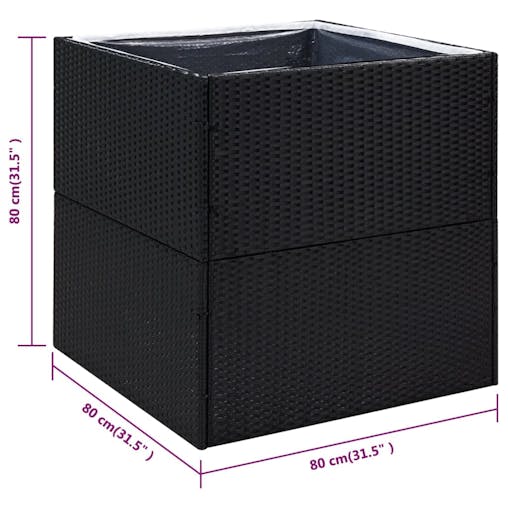 NNEVL Garden Planter Black 80x80x80 cm Poly Rattan