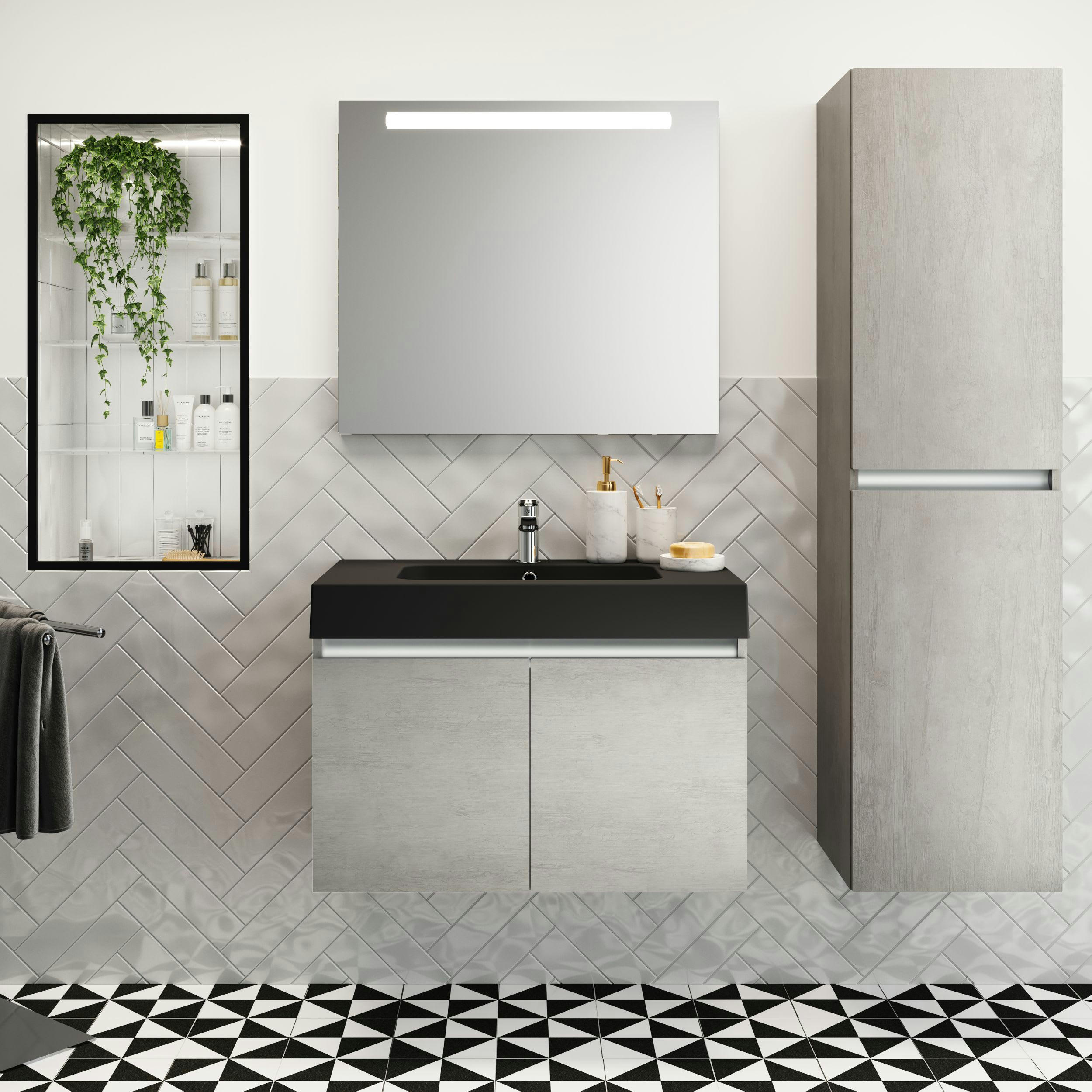 PESARO - Meuble sous-vasque à suspendre 80cm Béton Chicago PPSM Tiroirs