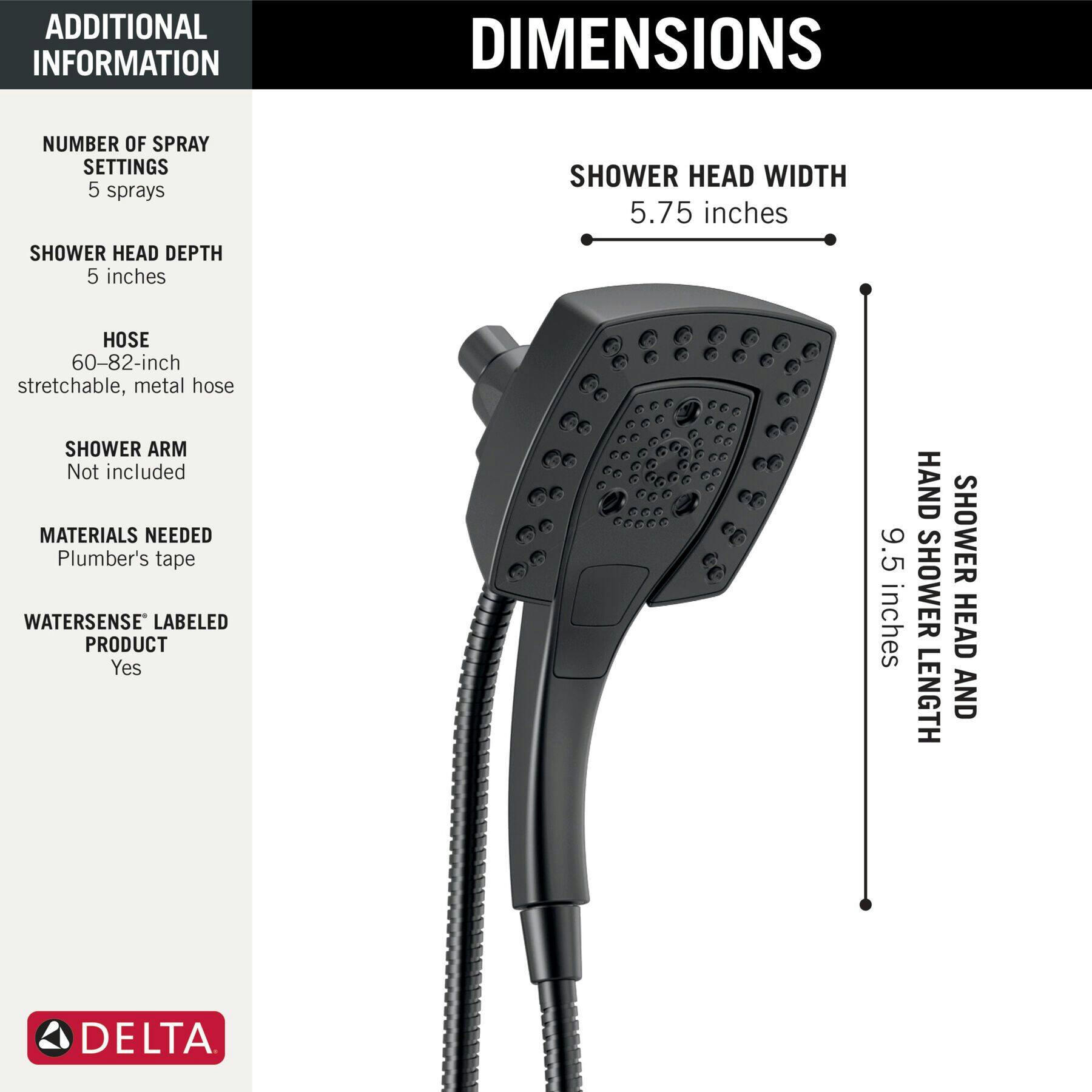 Delta H2Okinetic In2ition 5-Set 2-in-1 Shower, Matte Black