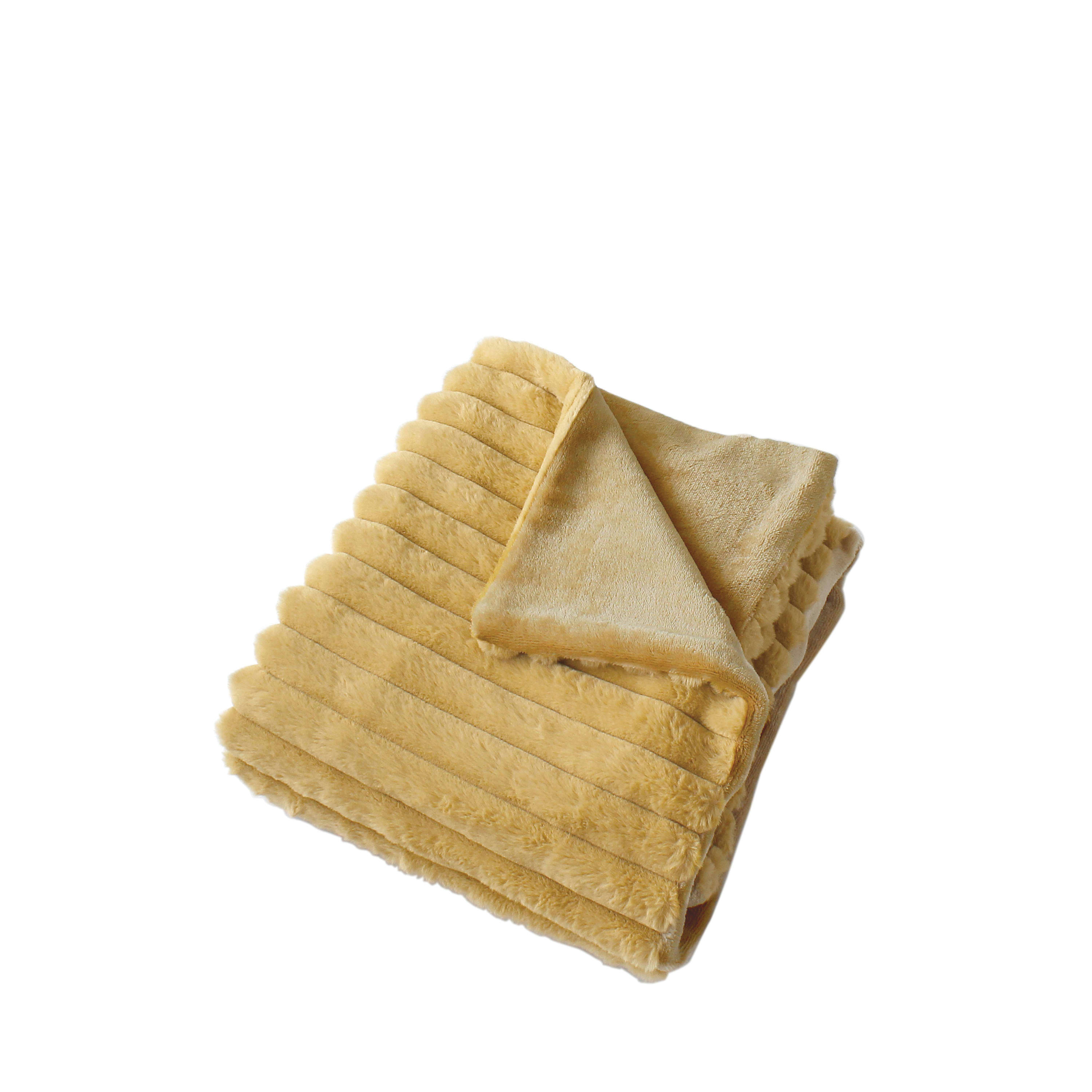 MATISSE - Plaid côtelé ocre effet fourrure 125x150cm