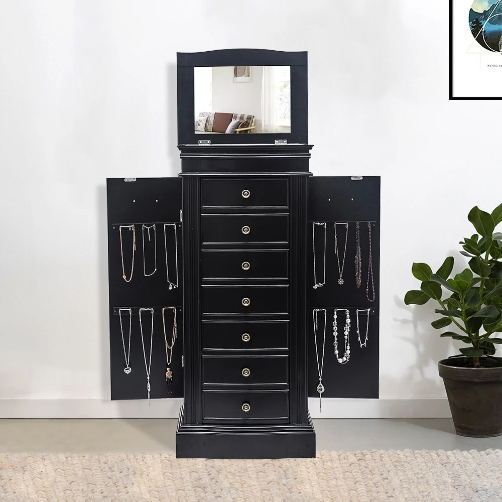 Jewelry Armoire with Mirror, 7 Drawers & 24 Necklace Hooks