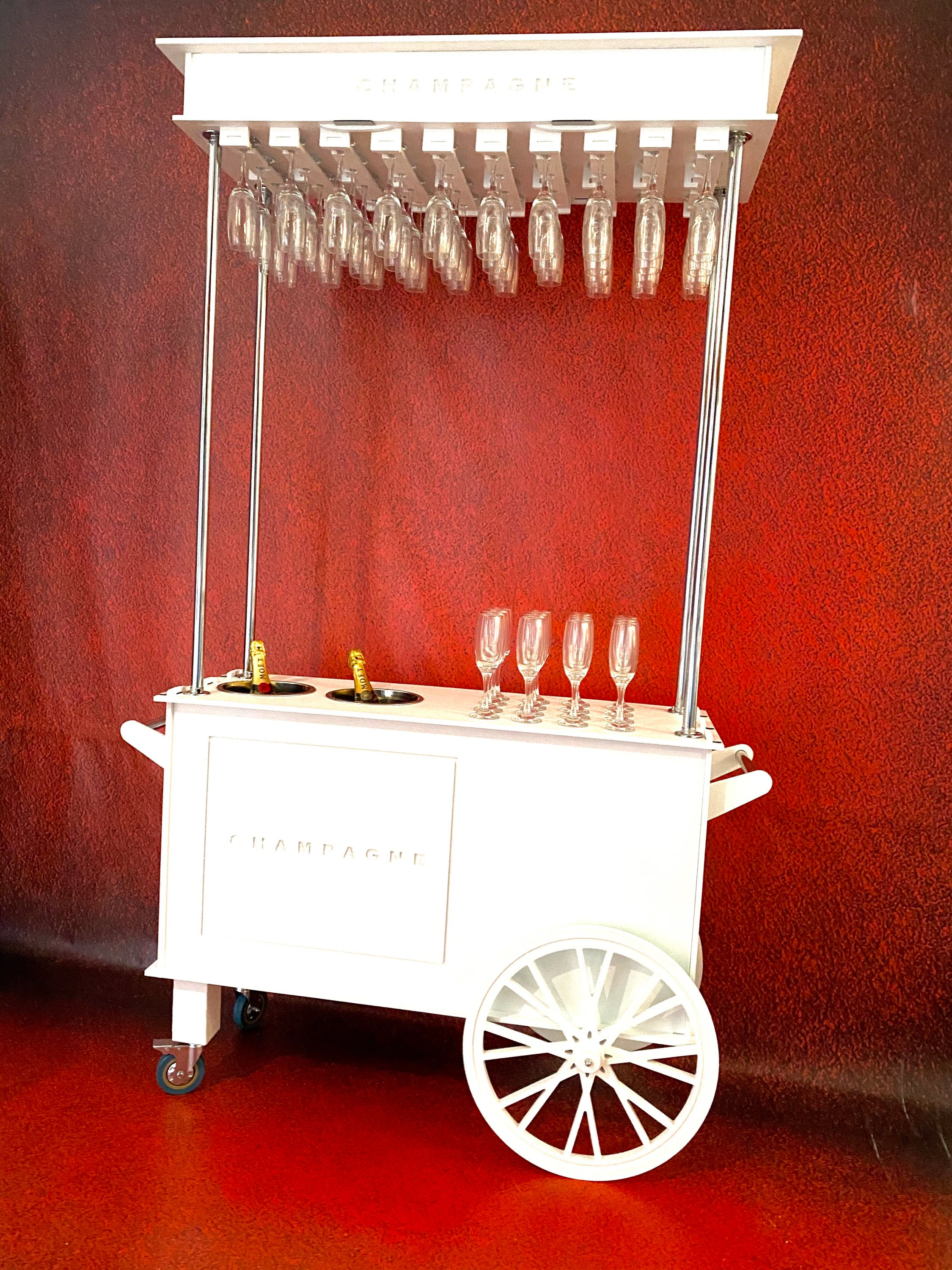 Moveable Champagne Cart: Holds 40 Flutes & 2 Buckets
