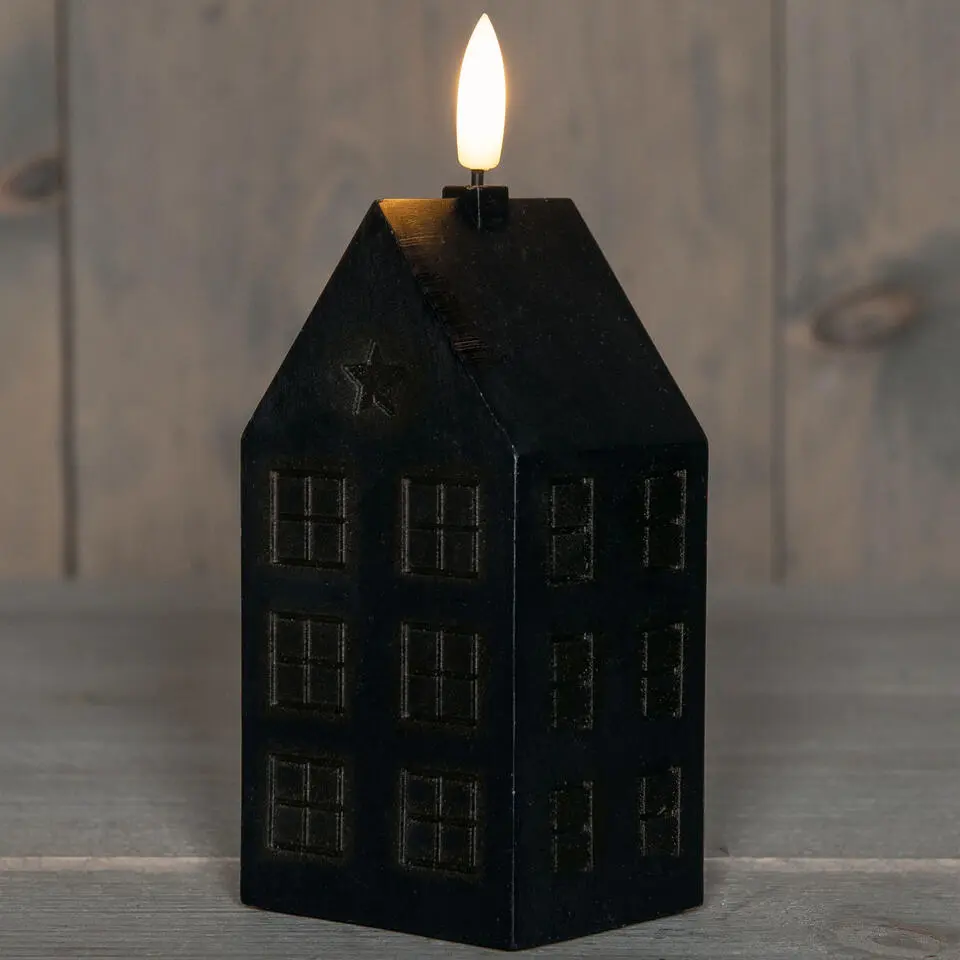 Anna's Collection LED kaars huisje - zwart - H15 cm - timer