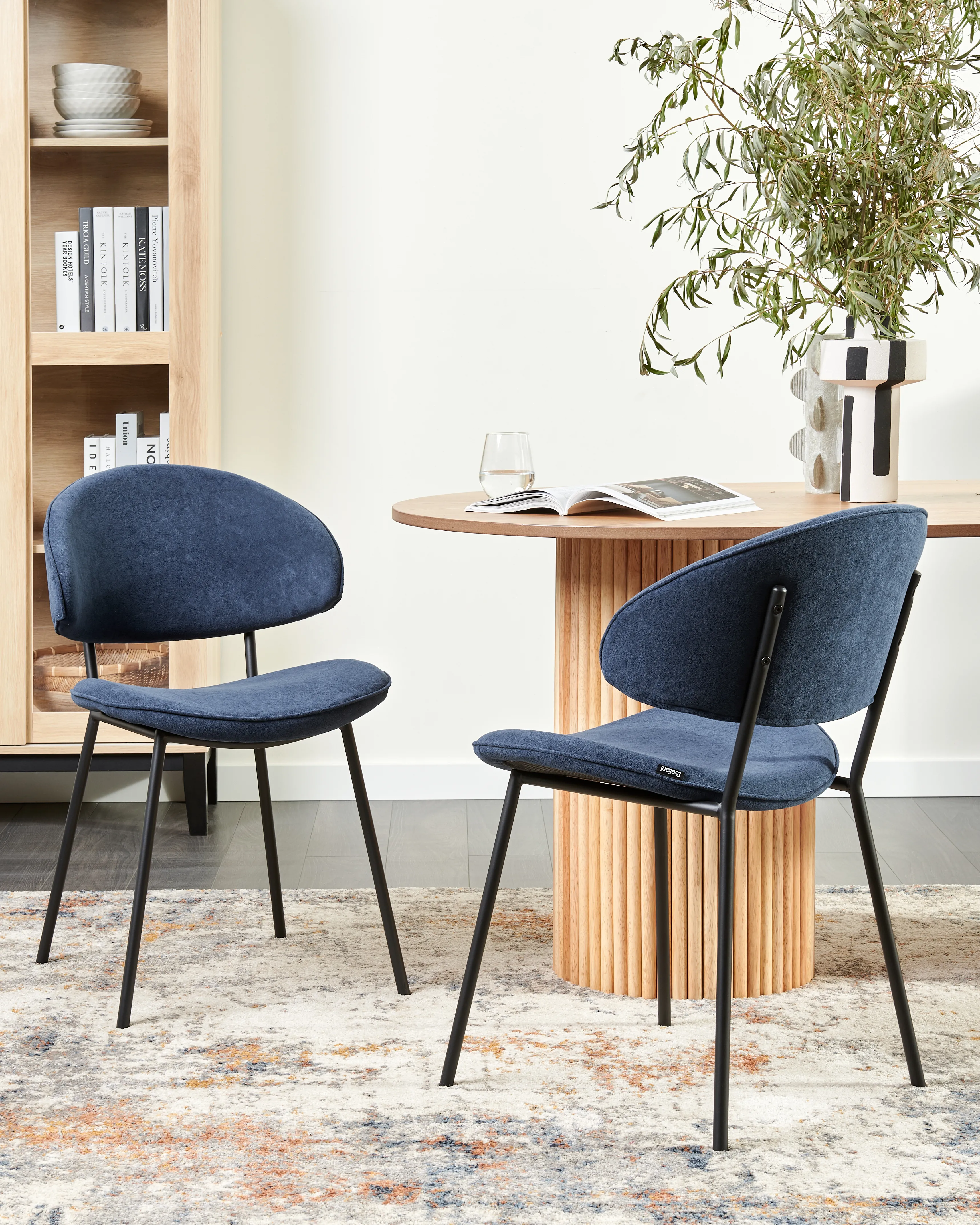 Set of 2 Dining Chairs KIANA Fabric Dark Blue