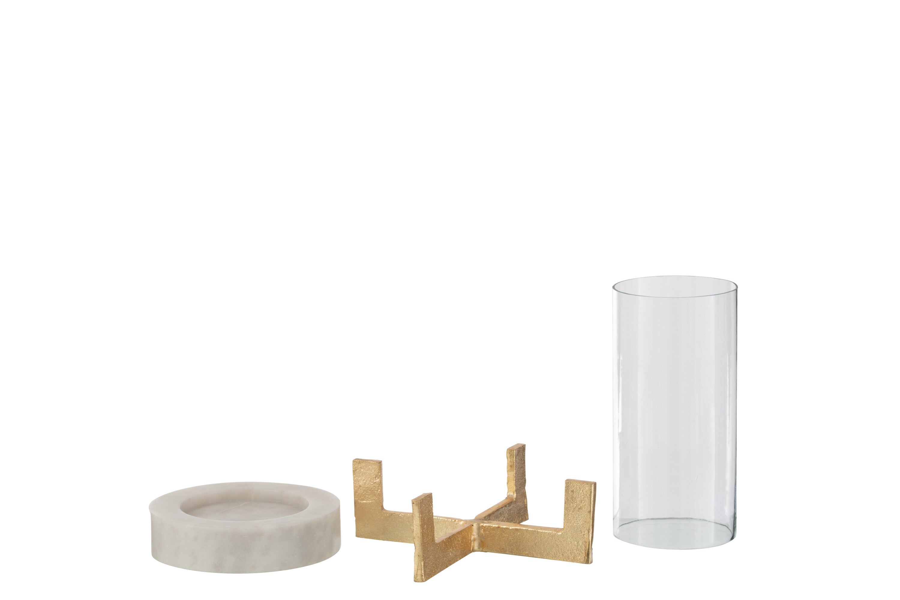 J-Line windlicht Voet - marmer/metaal - grijs/champagne - small