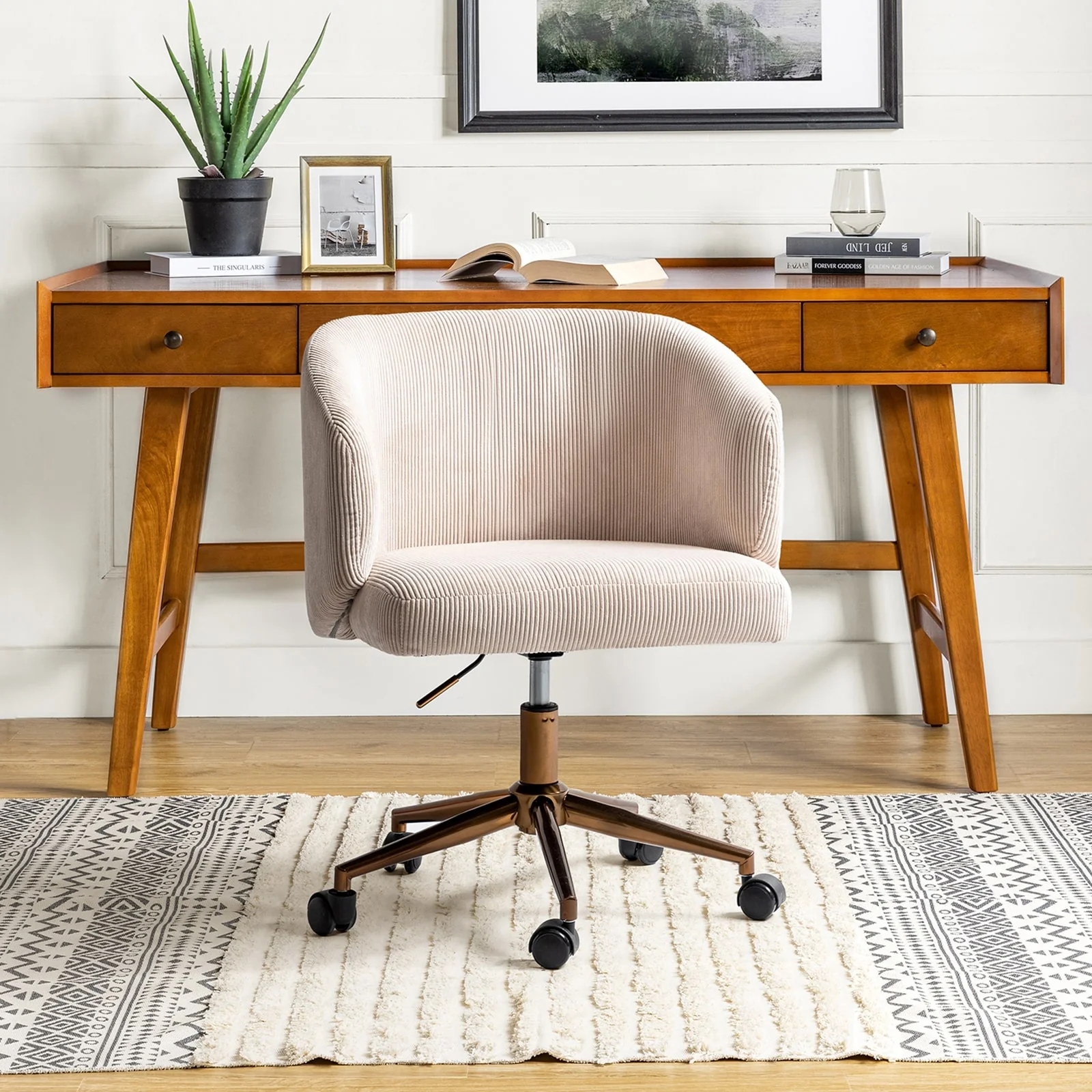 Astore Modern Corduroy Ergonomic Barrel Swivel Office Chair with Height-Adjustable by HULALA HOME