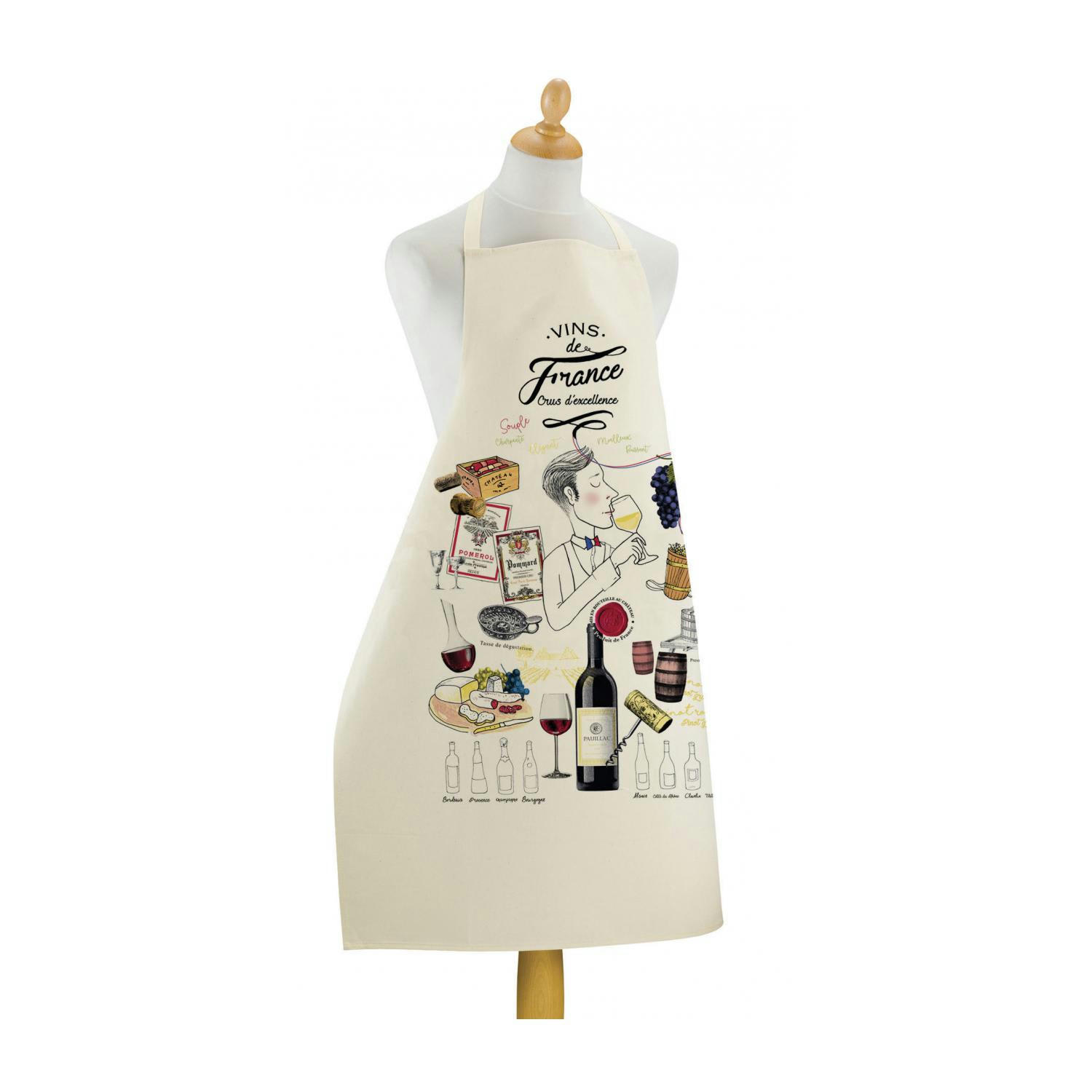 VINTAGE - Grand tablier de cuisine crus d'excellence en coton ecru 72 x 96