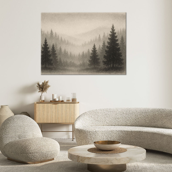 Feeby Obraz, Drzewa Las Mgła Beżowy 60x40
