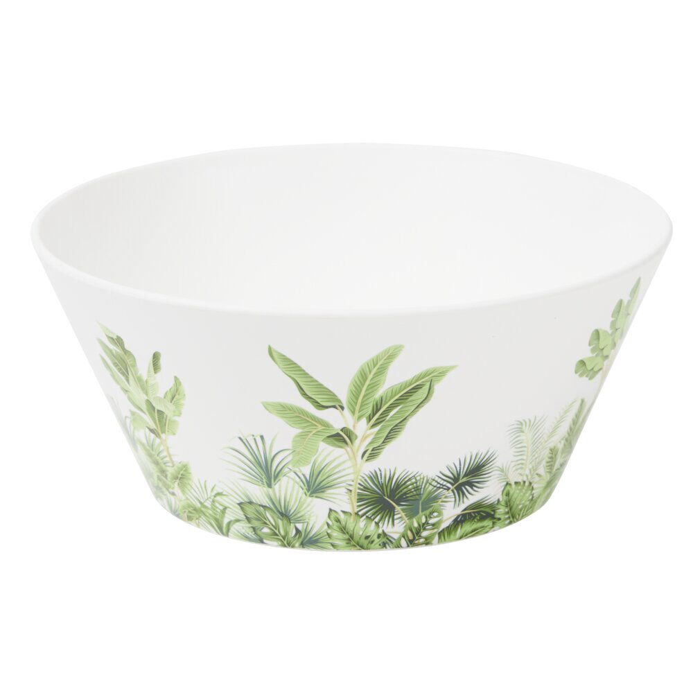 Saladier plastique motif feuillage tropical blanc et vert Ø15xH7cm