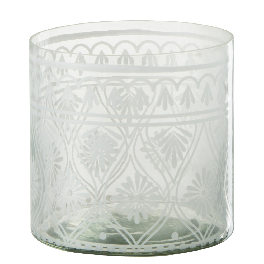 J-Line windlicht Patroon - glas - transparant/wit - small - 4 stuks