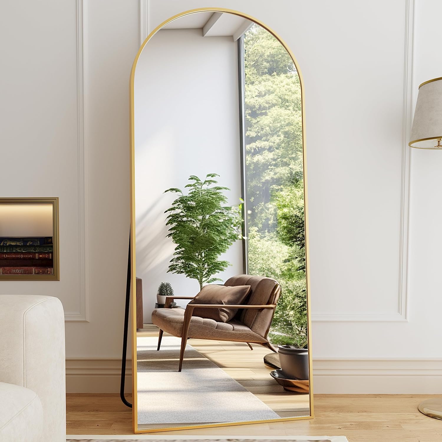 Floor Length Mirror, 76x34 Arch Full Length Mirror Hanging or Leaning, Body Mirrors with Stand, Arched-Top Wall Mounted Mirrors with Aluminum Frame for Bedroom (Gold)