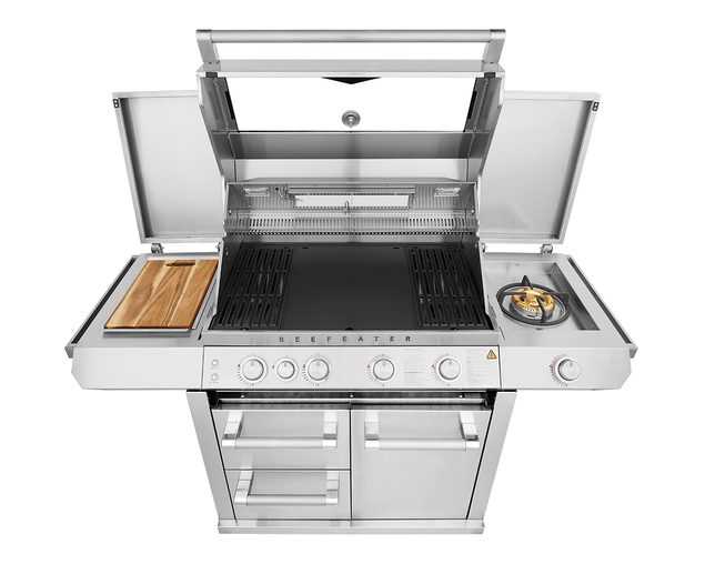 BeefEater 7000 Premium 4 Burner Flame Failure BBQ on Side Burner Cart