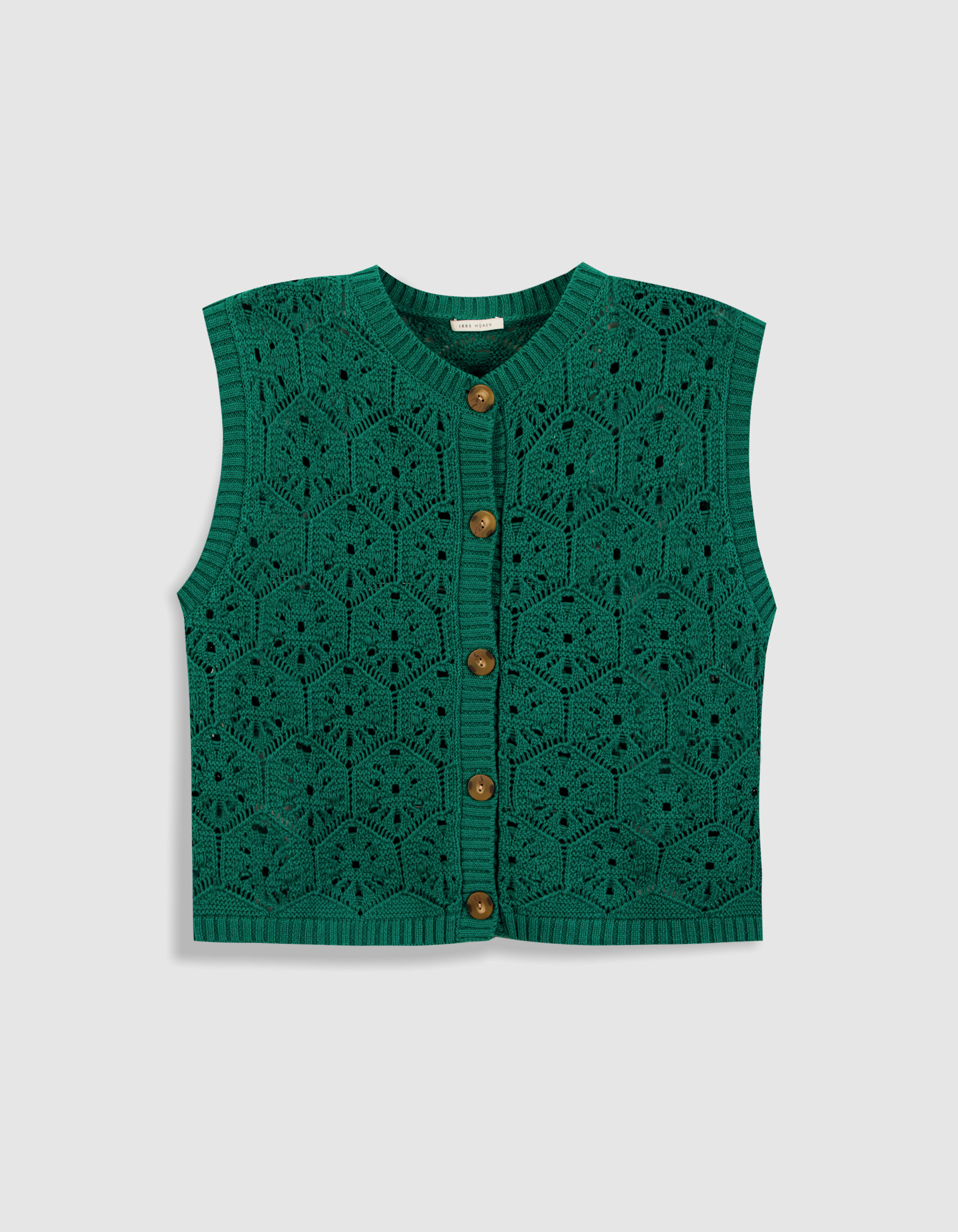 Cardigan sans manches vert tricot ajouré Femme