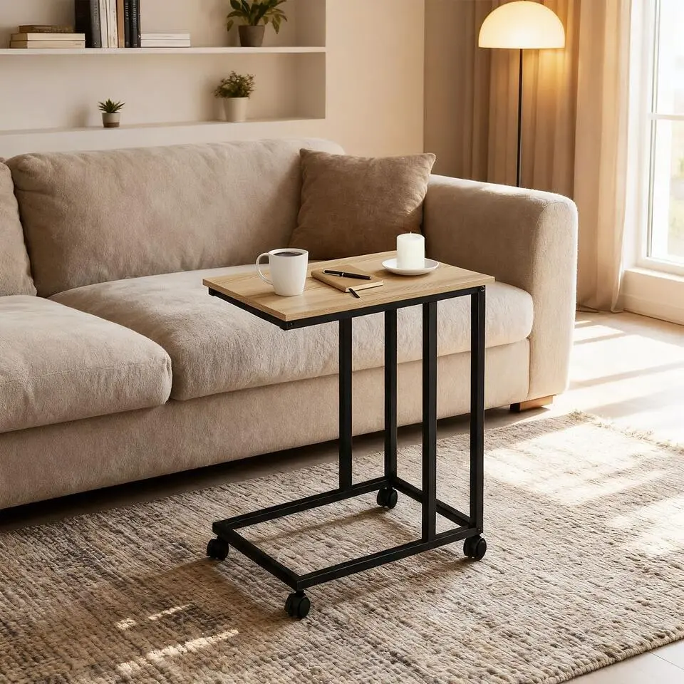 tectake Bijzettafel Luton 48x35x70cm, Industrieel Licht Hout, Eiken Sonoma