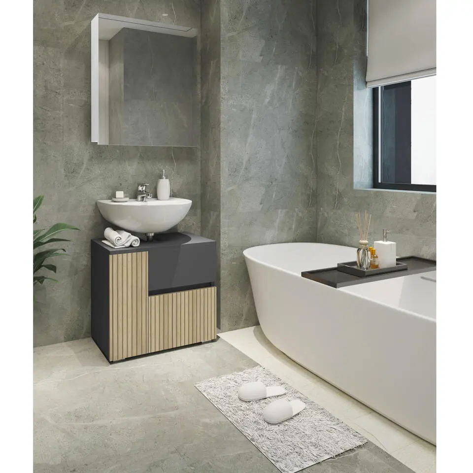 Wisla - Wastafelonderkast met 1 deur / 1 lade / 1 klep in antraciet