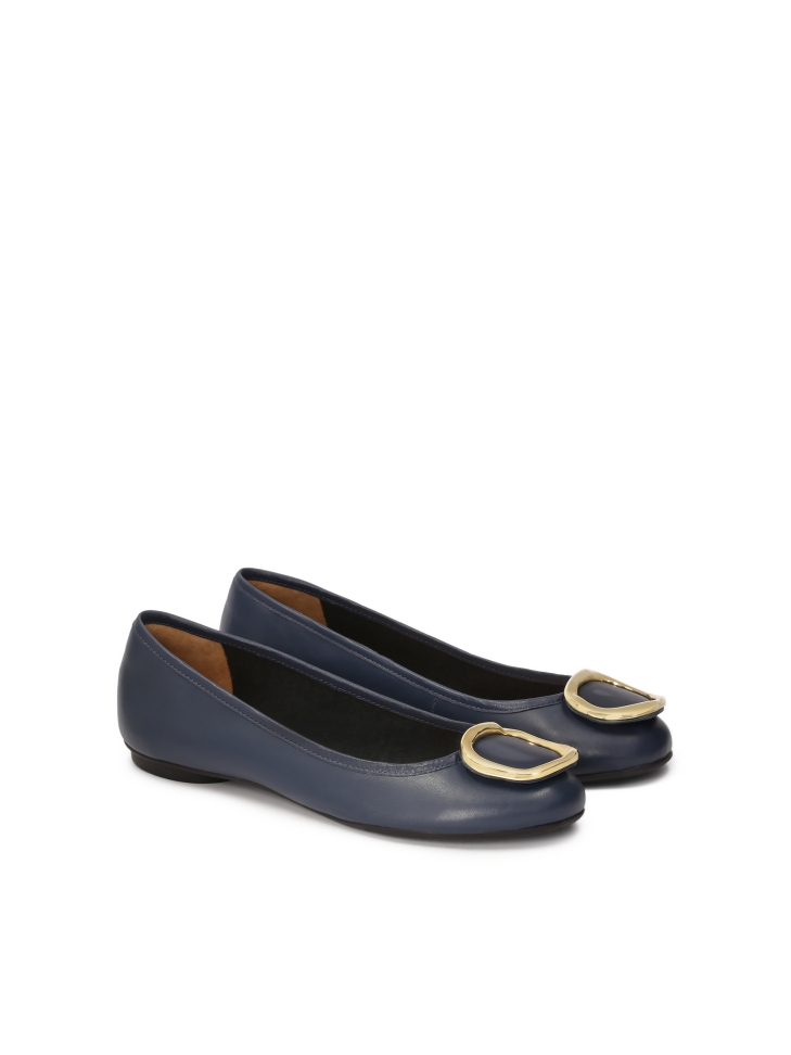 Navy blue leather ballerinas with metal accents