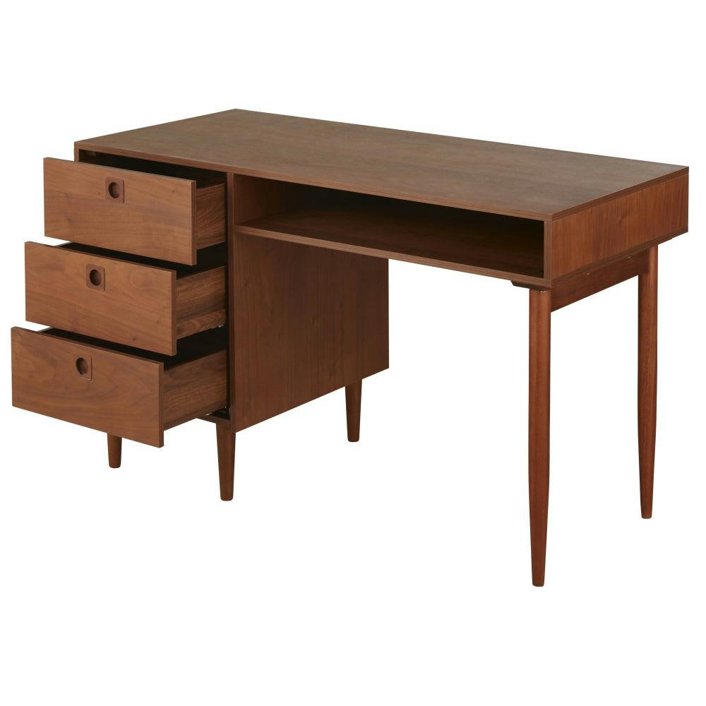 Griffith - Bureau 3 tiroirs 1 niche marron foncé
