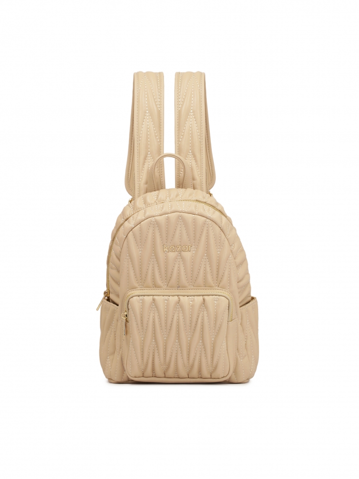 Quilted beige grain leather backpack