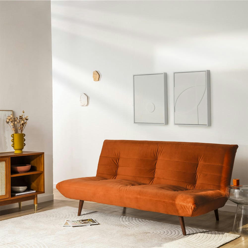 TOMMY - Canapé convertible 3 places en velours rouille