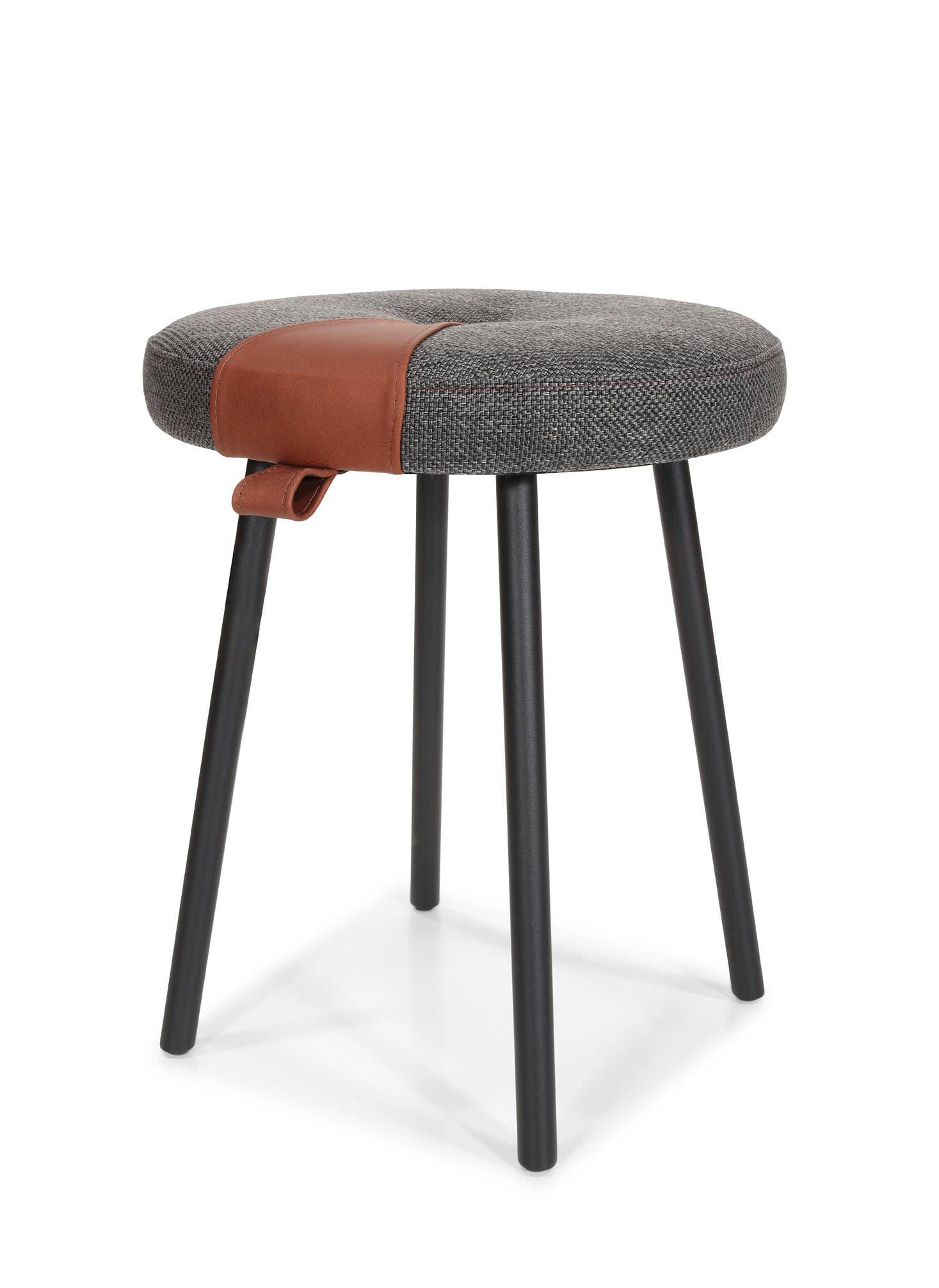 FIKA - Tabouret en métal noir et tissu gris