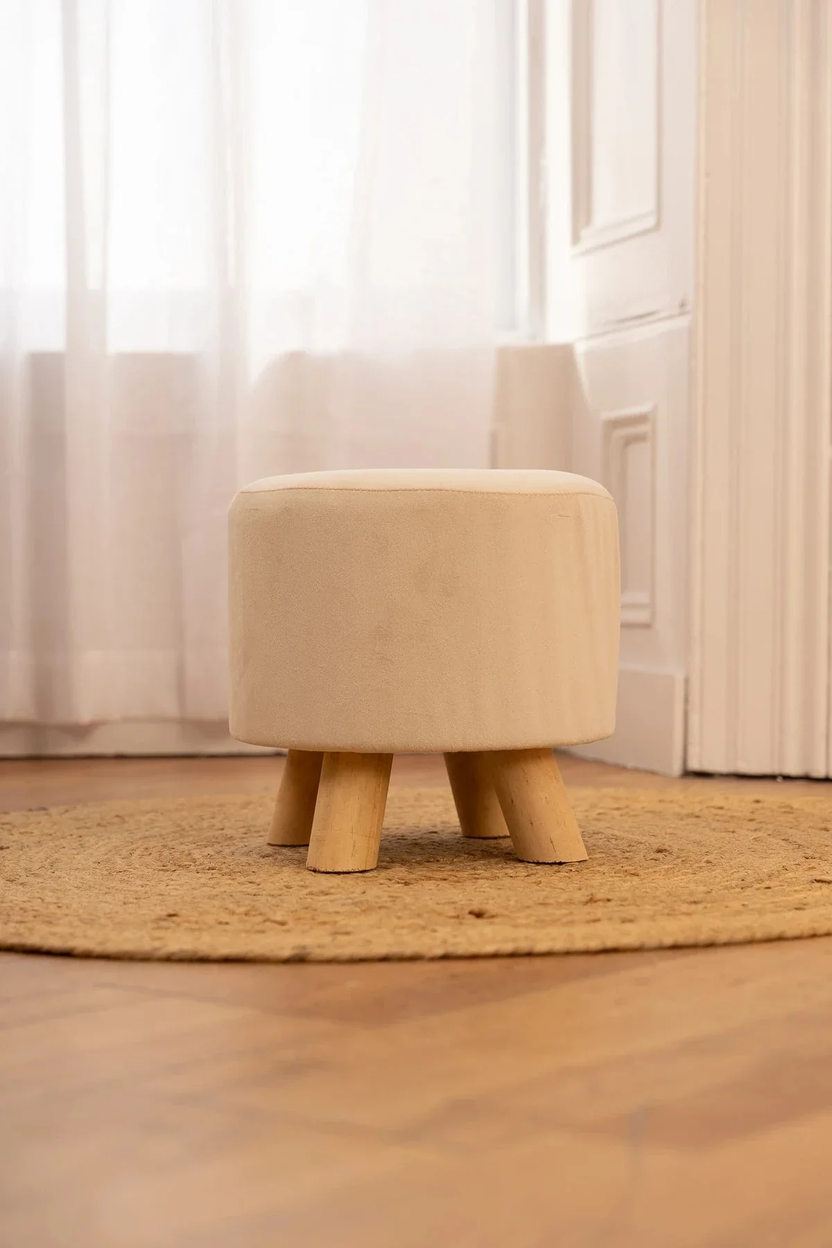 Cream Velour Footstool