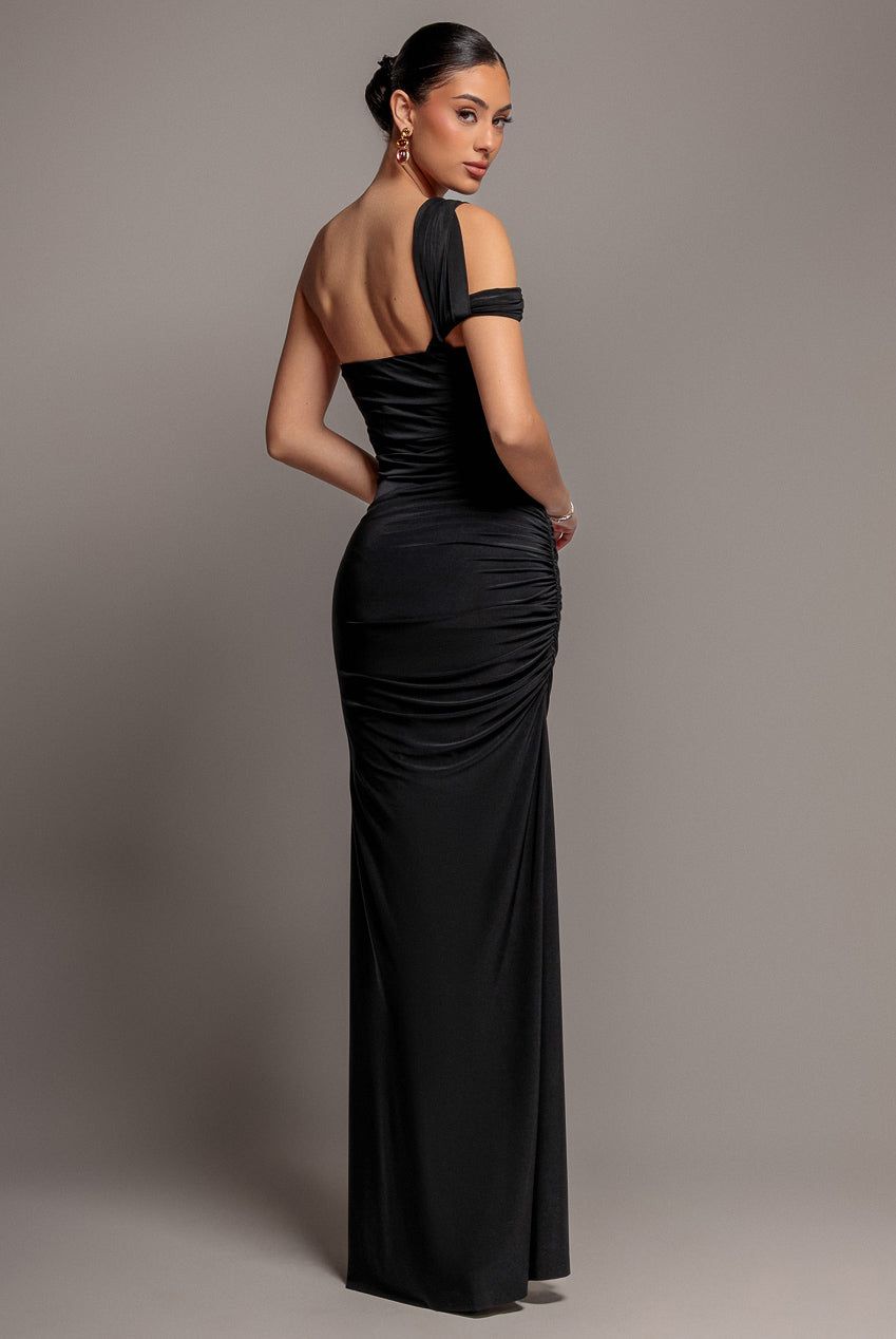 Goddiva One Shoulder Asymmetric Twist Maxi Dress