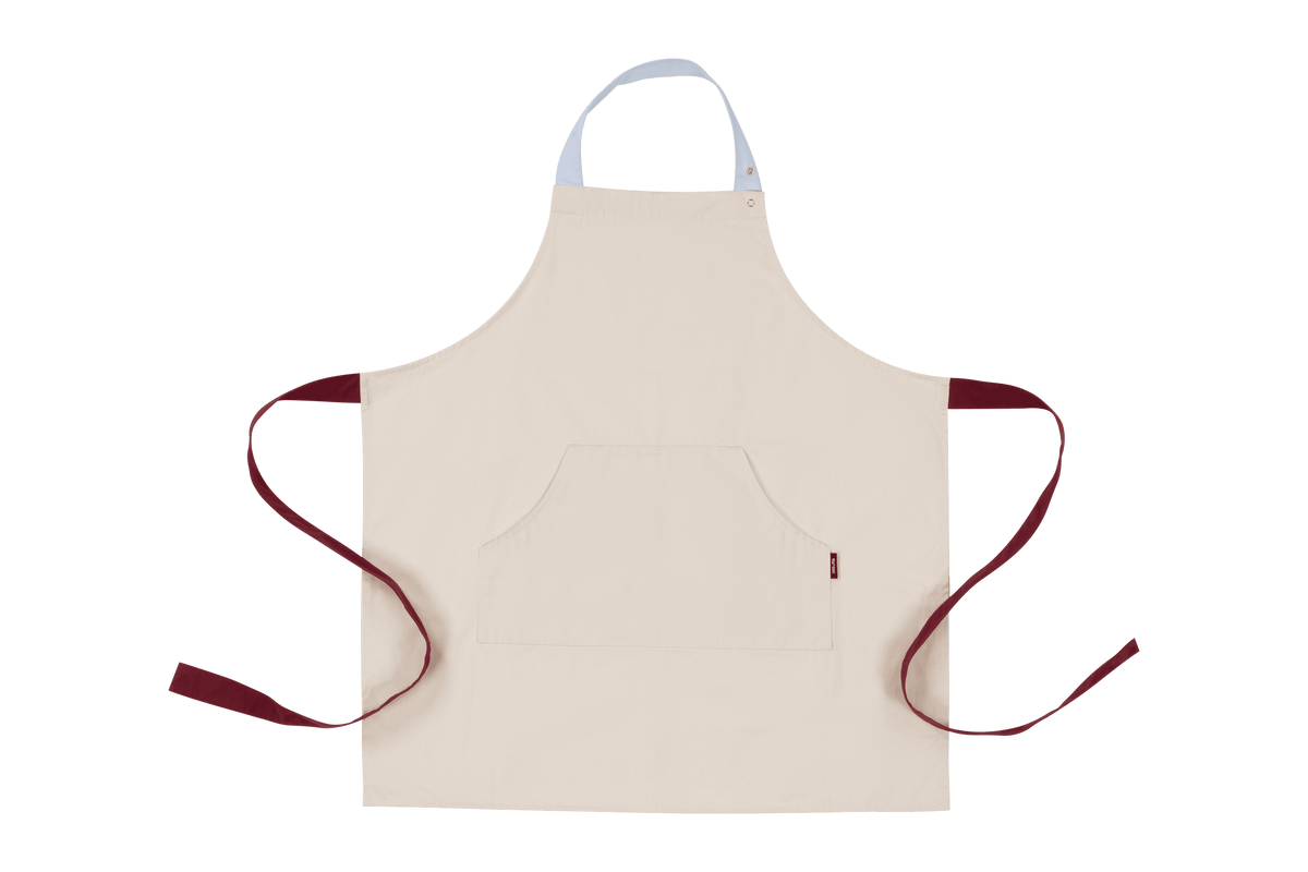 noo.ma Rubi schort - beige, bordeaux & blauw, 100% katoen, verstelbare bandjes