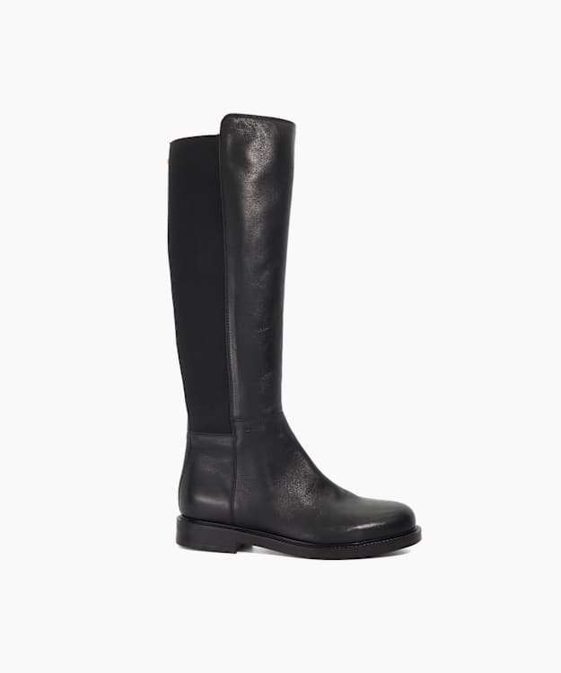 Tallo Black - Leather Knee High Chunky Boots