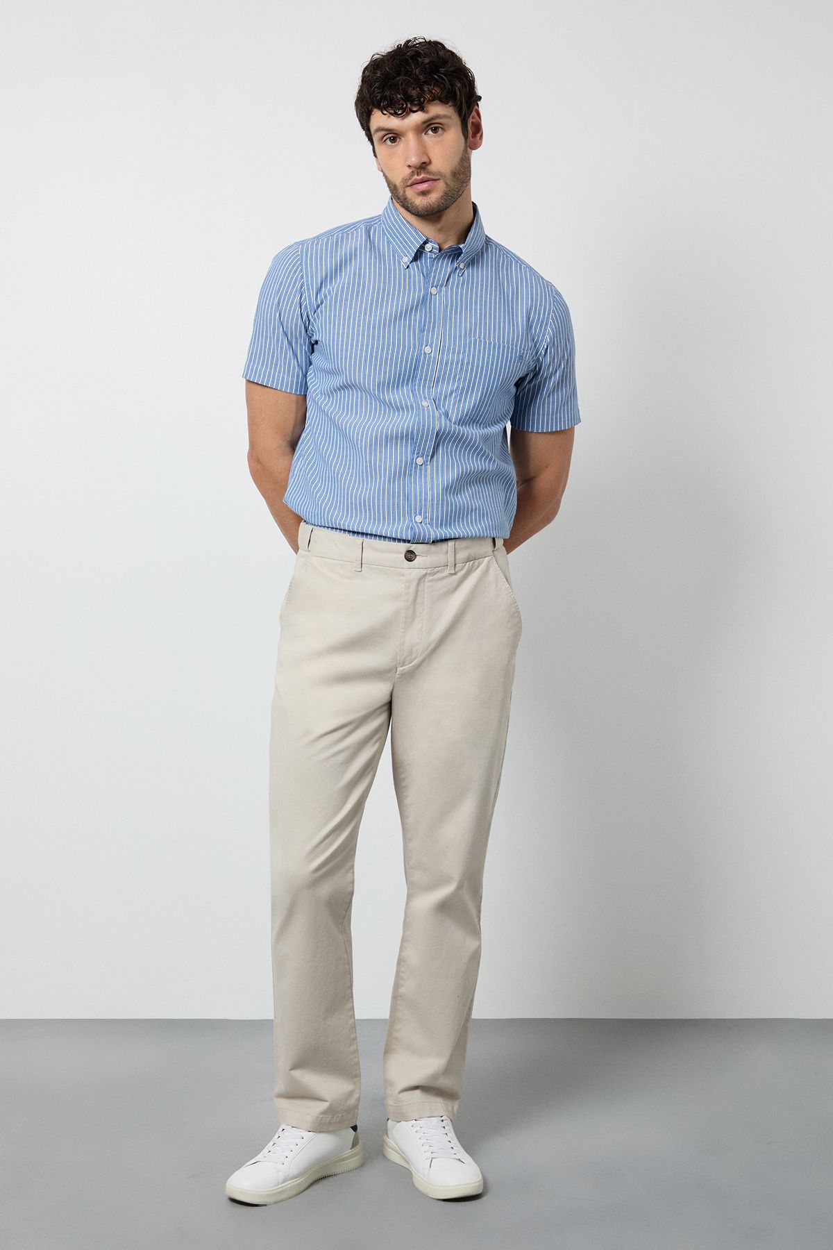 Maine Blue Multi Stripe Short Sleeve Shirt