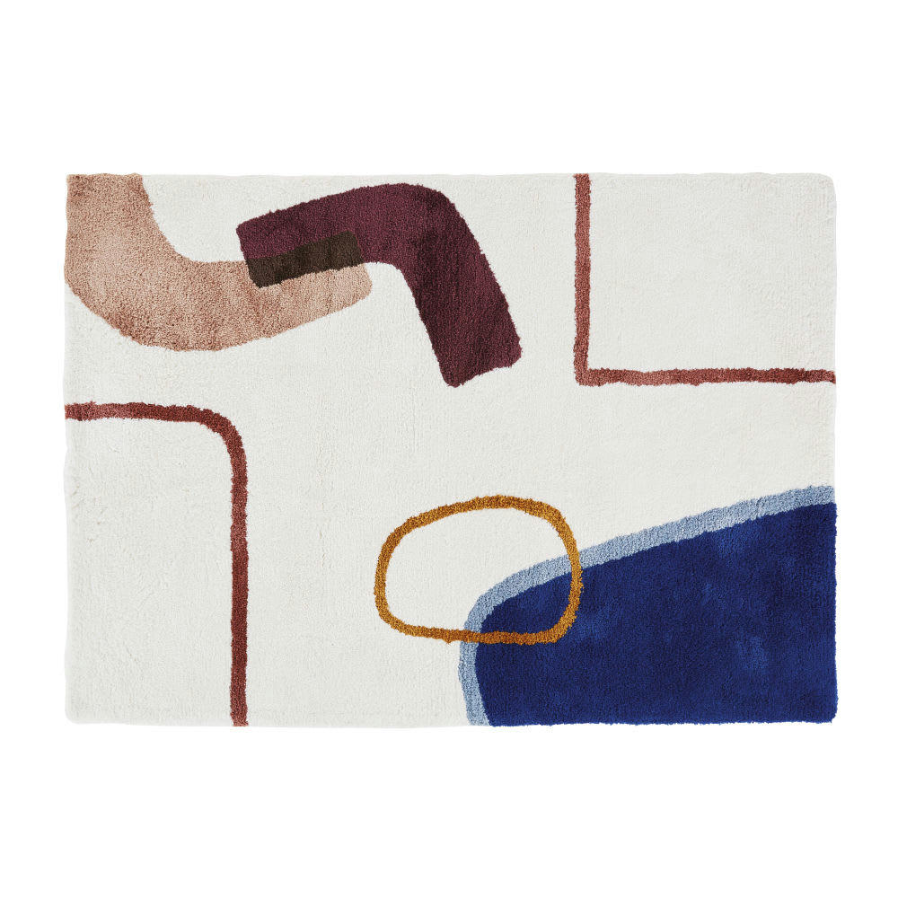 TIMZILITE - Tapis tufté à motifs écrus et multicolores 140x200