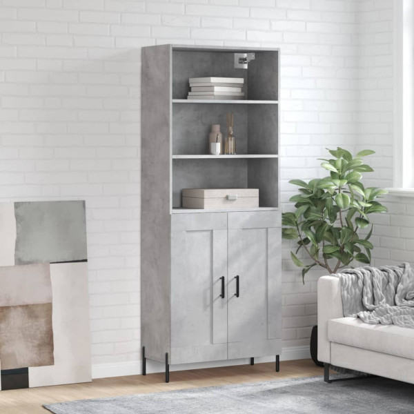 Szafka Regał Witrynka Szara Beton z Drzwiami 69.5x34x180 cm do Salonu