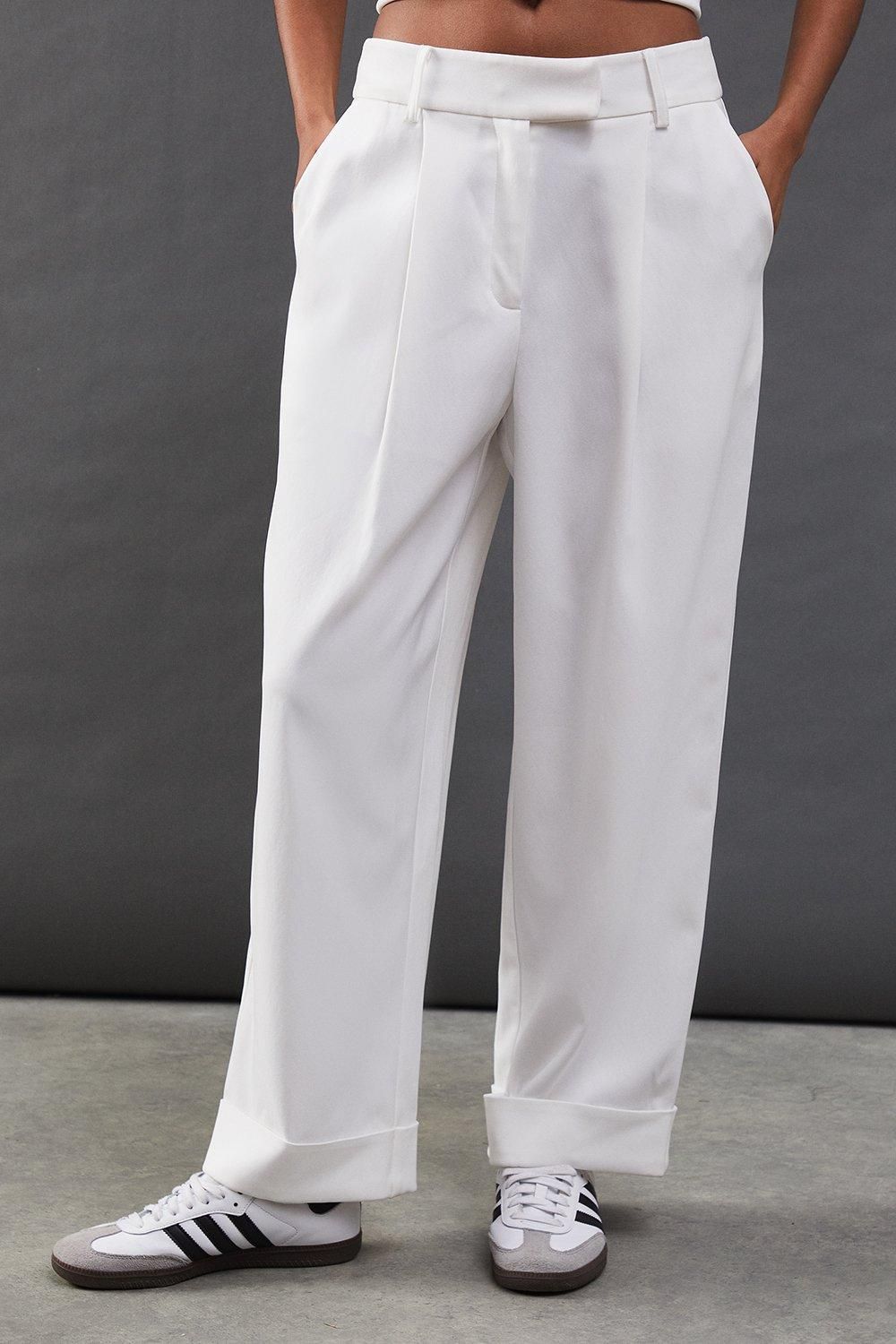 Warehouse Premium Wide Leg Turn Up High Waisted Trouser