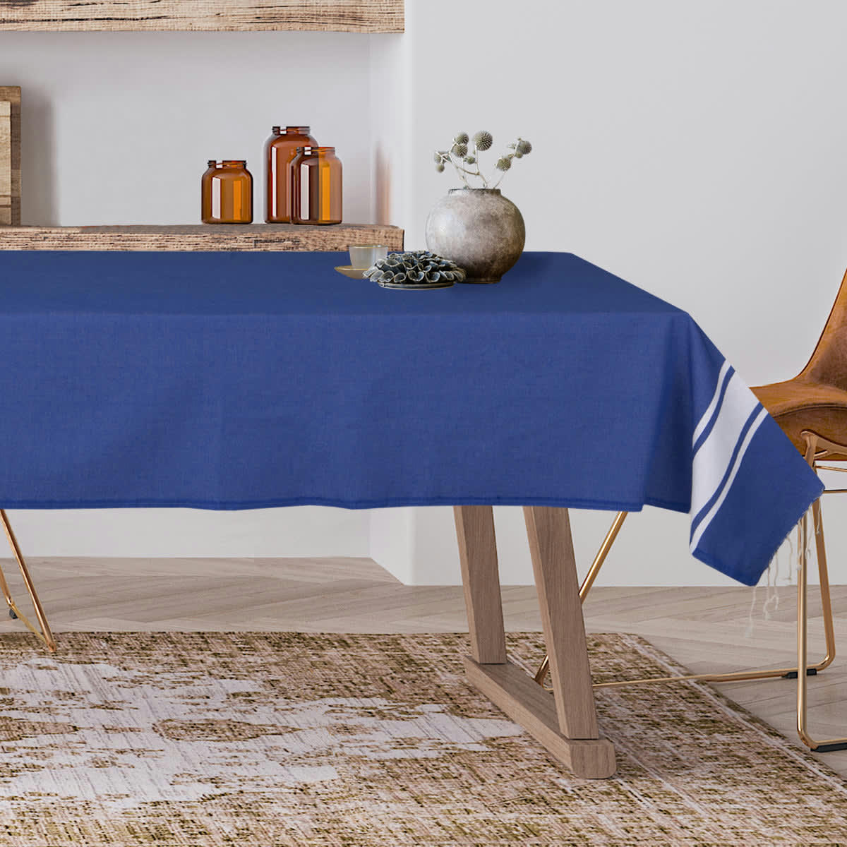 ST TROPEZ - Nappe rectangulaire coton  150x250 bleu grec