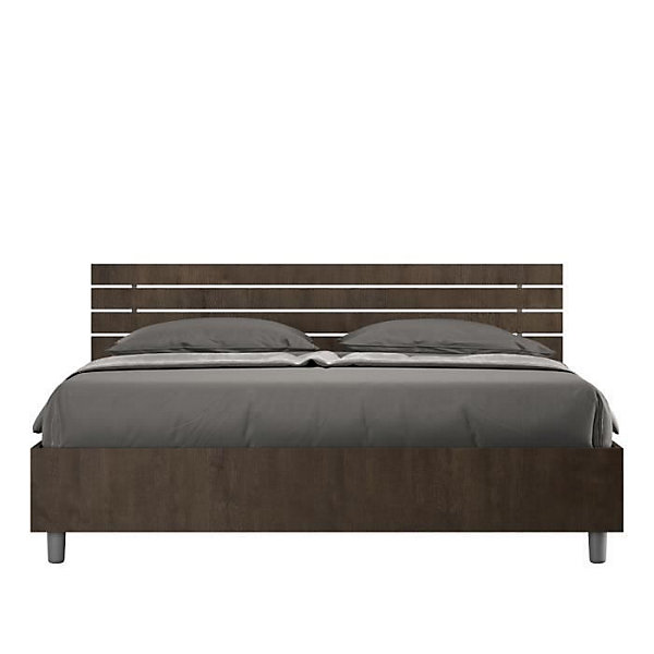 Lit avec sommier 160x190, tête de lit droite à lattes en noyer Ankel